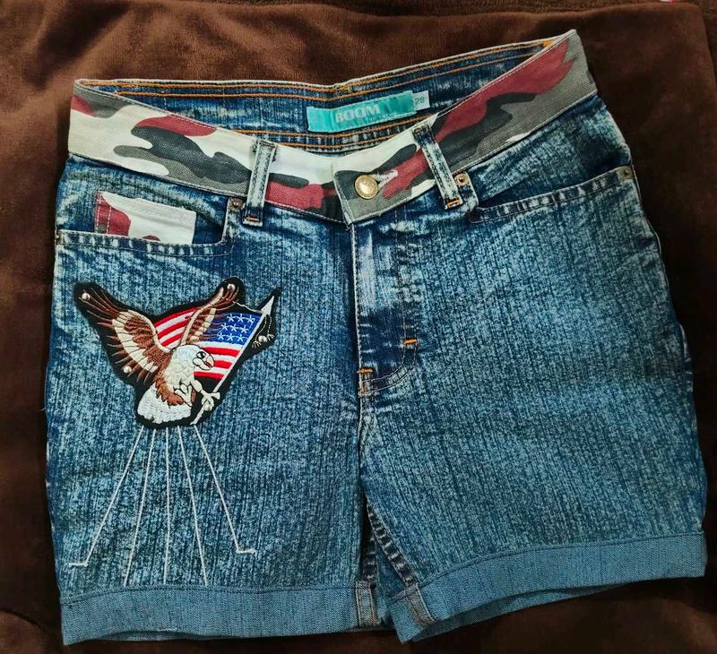 Denim Eagle Patch Shorts