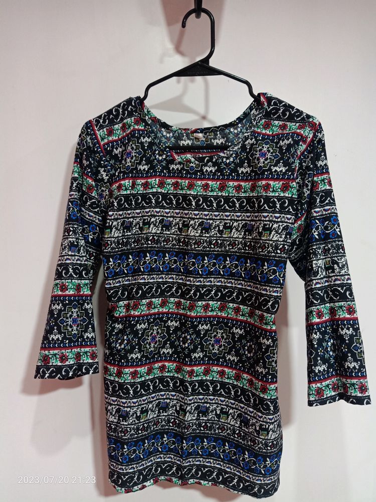 Casual 3/4 Striped Long Sleeve Multicolour Tops. S