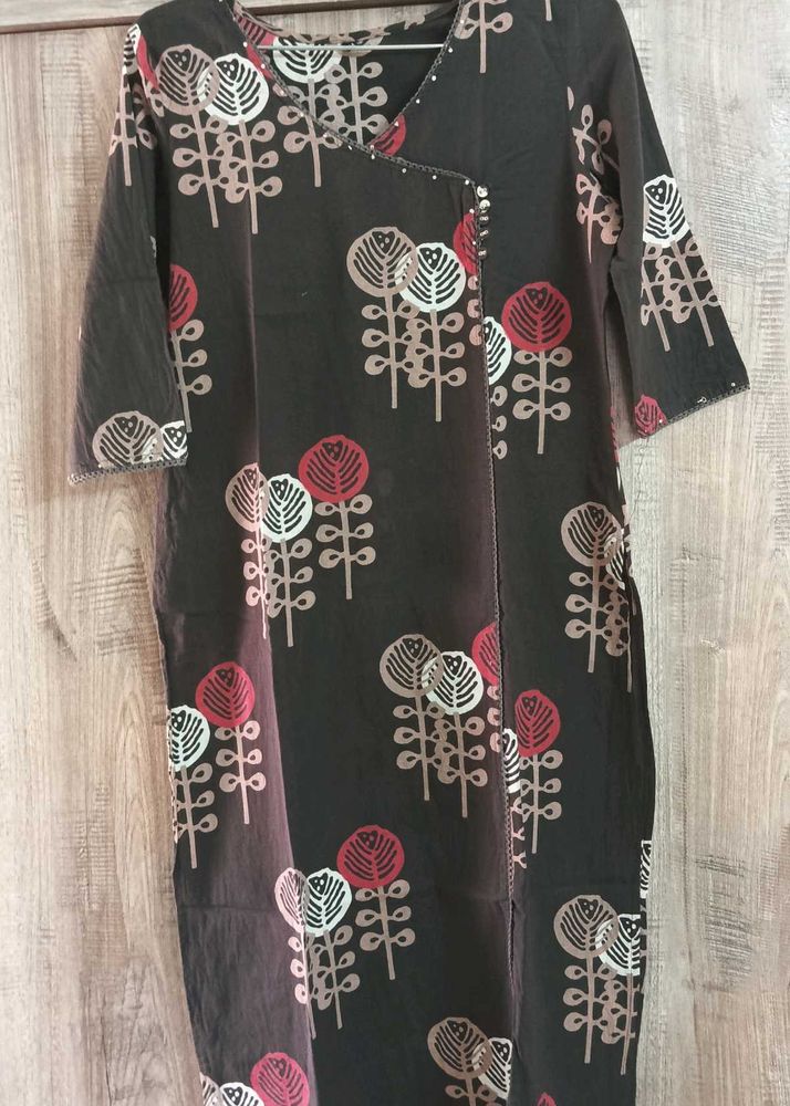 DARK BROWN FLORAL KURTA