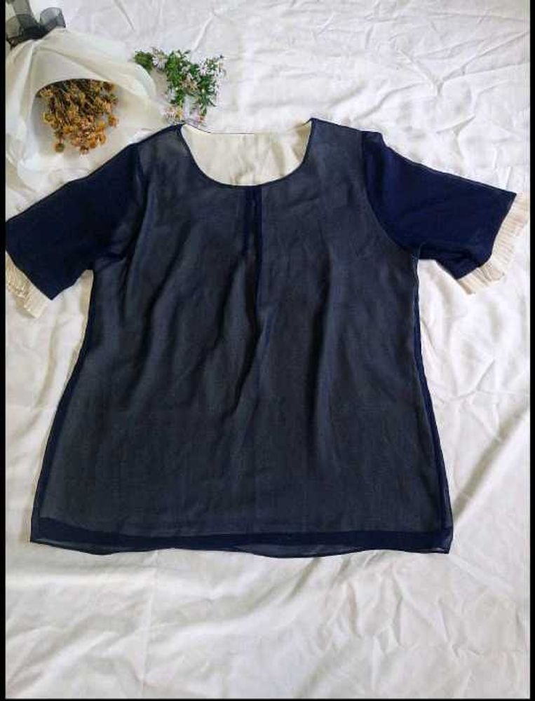 Navy Blue Sheer Top