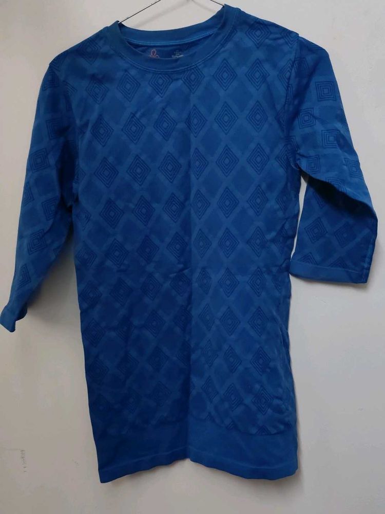 Blue Patterned 3/4 Sleeve Tee