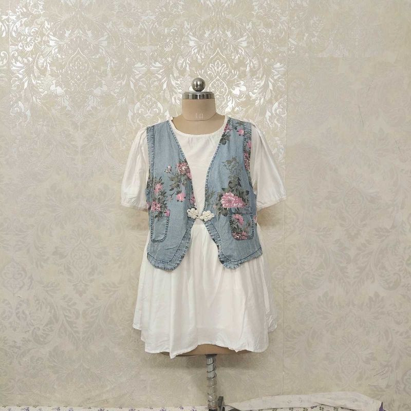 Floral Denim Vest