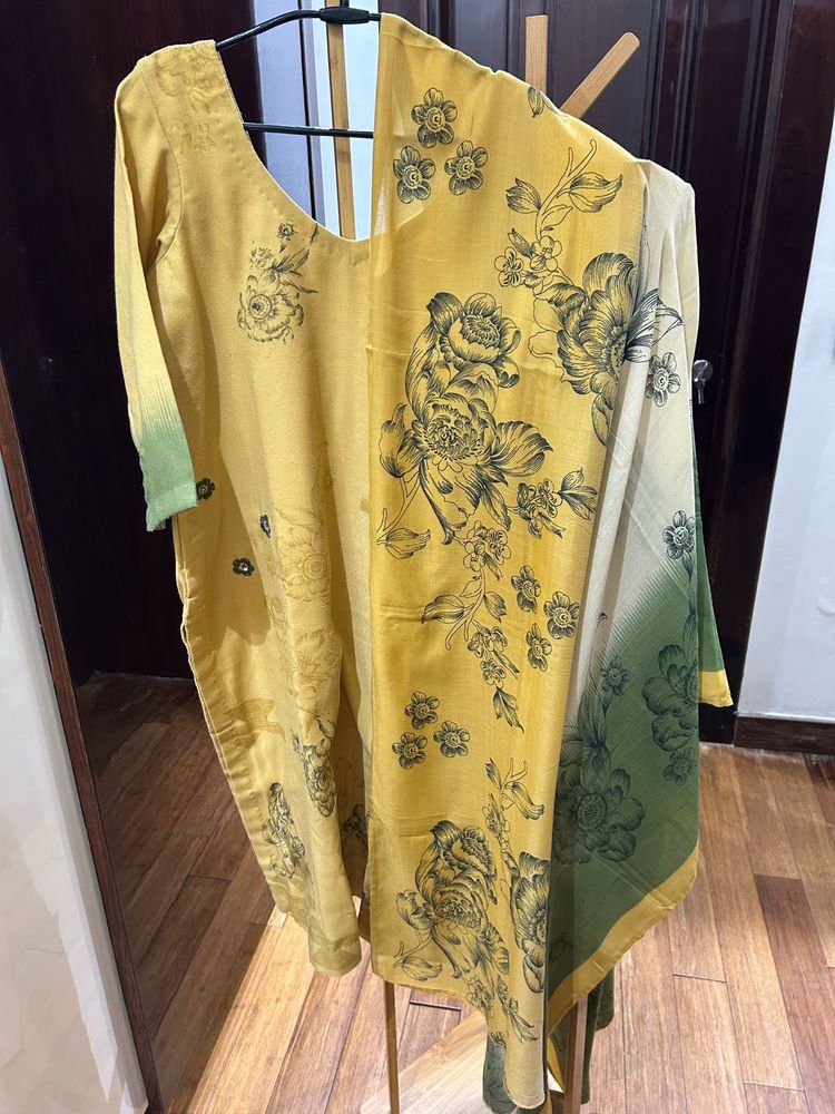 Yellow Floral Print Kurta Set