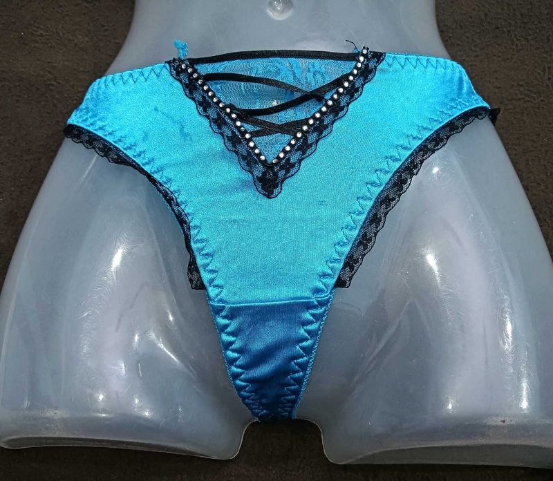 Teal Lace Trim Thong 26