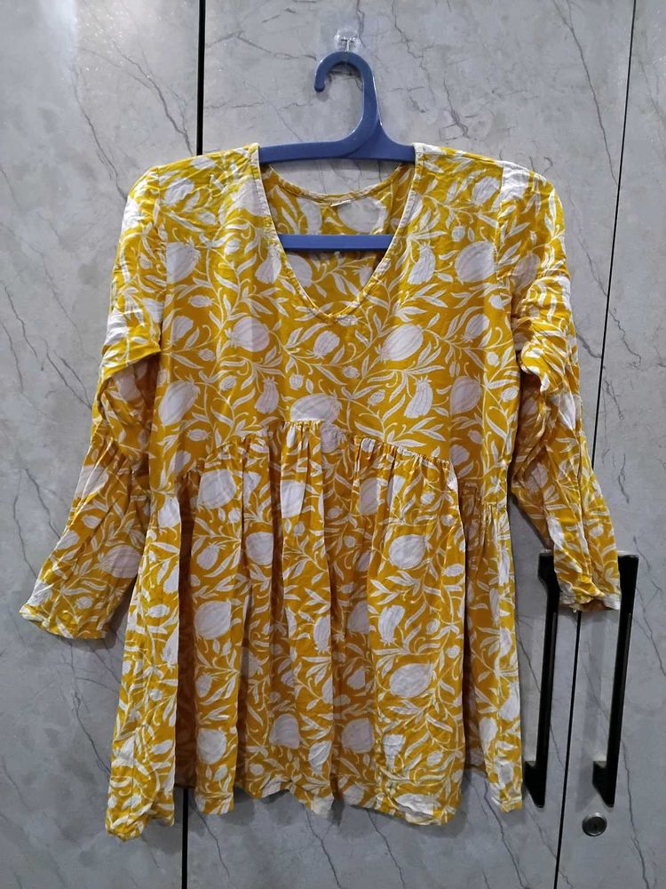 Yellow Floral Print Tunic Top