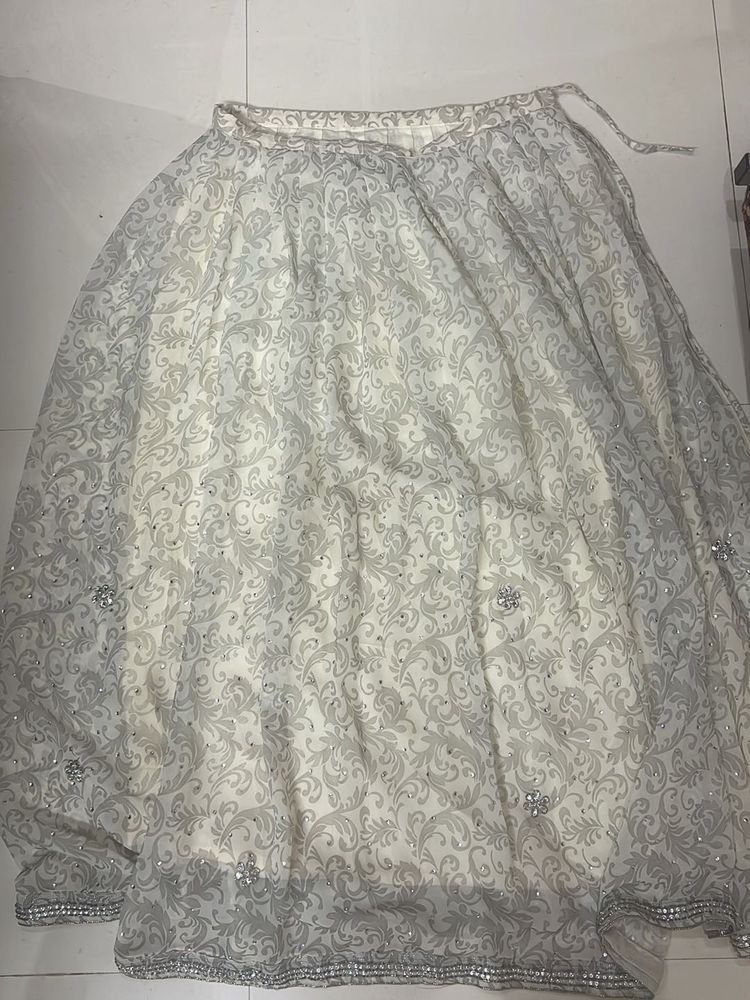 White &amp; Silver Lehenga Skirt
