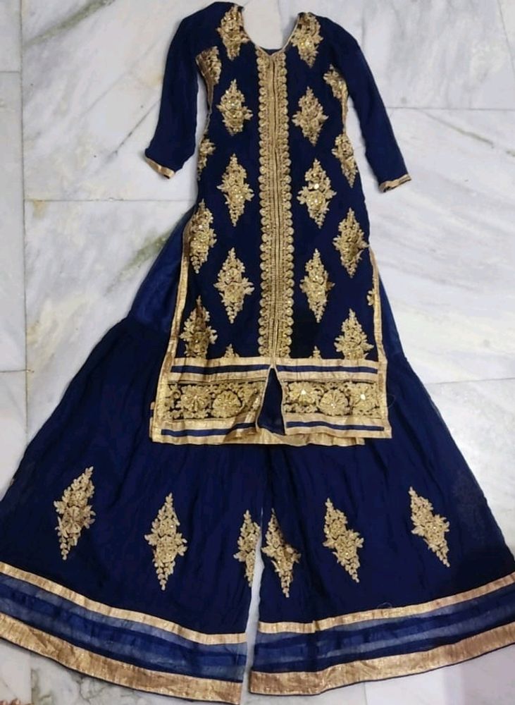 Navy Blue Sharara Suit
