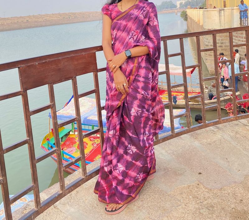 Pink &amp; Purple Tie-Dye Sari Blouse Set