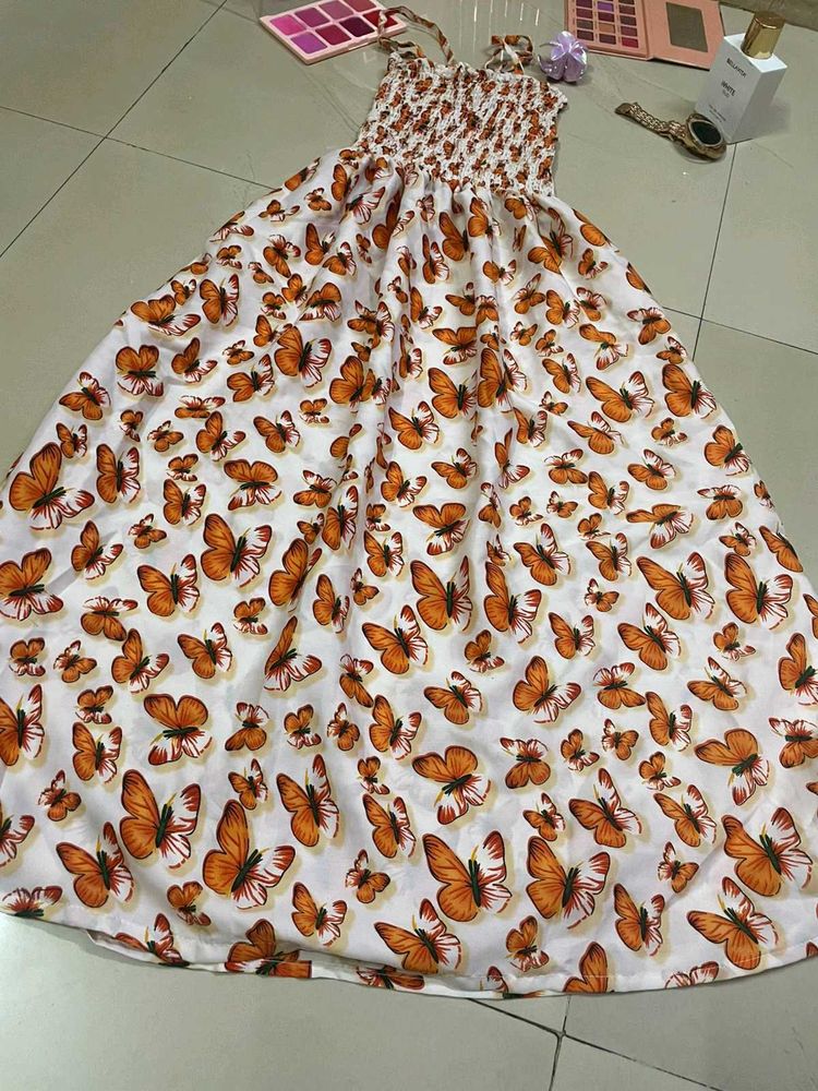 Butterfly Print Smocked Dress