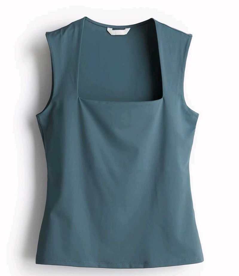 Teal Square Neck Sleeveless Top