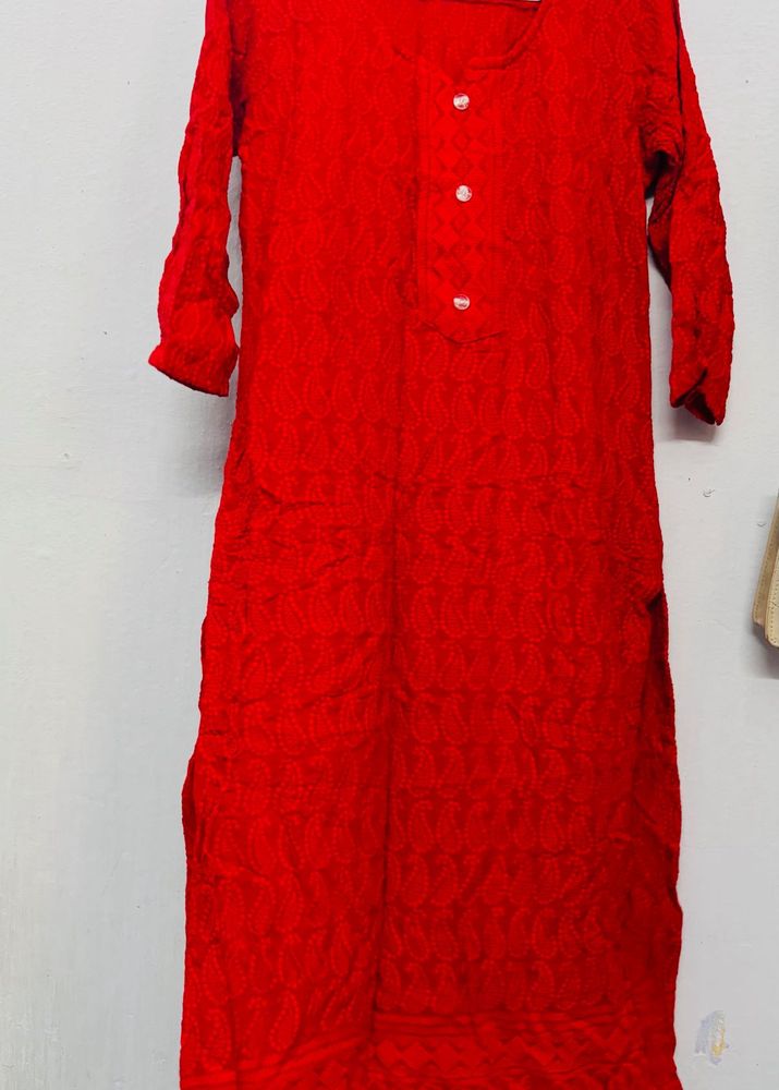 Red Kurti with Embroidered Design