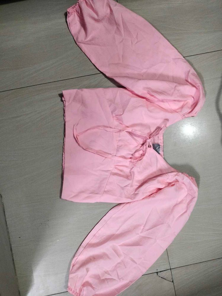 Pink off shoulder crop top