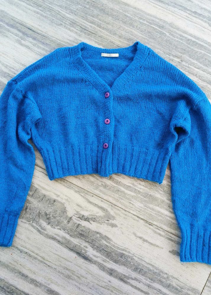 Blue Cropped Cardigan