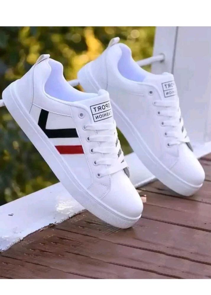 Stylish White Sneakers Synthetic Leather