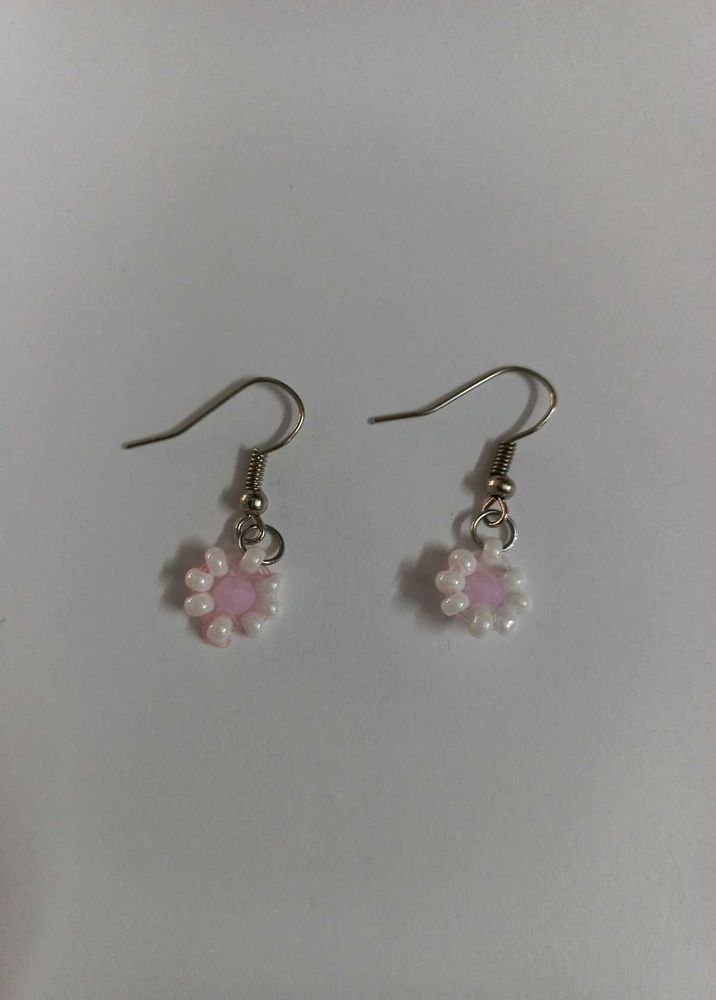 Sweet Blossom Pink White Handmade Beaded Earrings