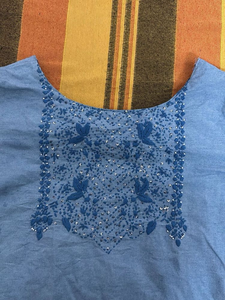 Blue Embroidered Kurta Top