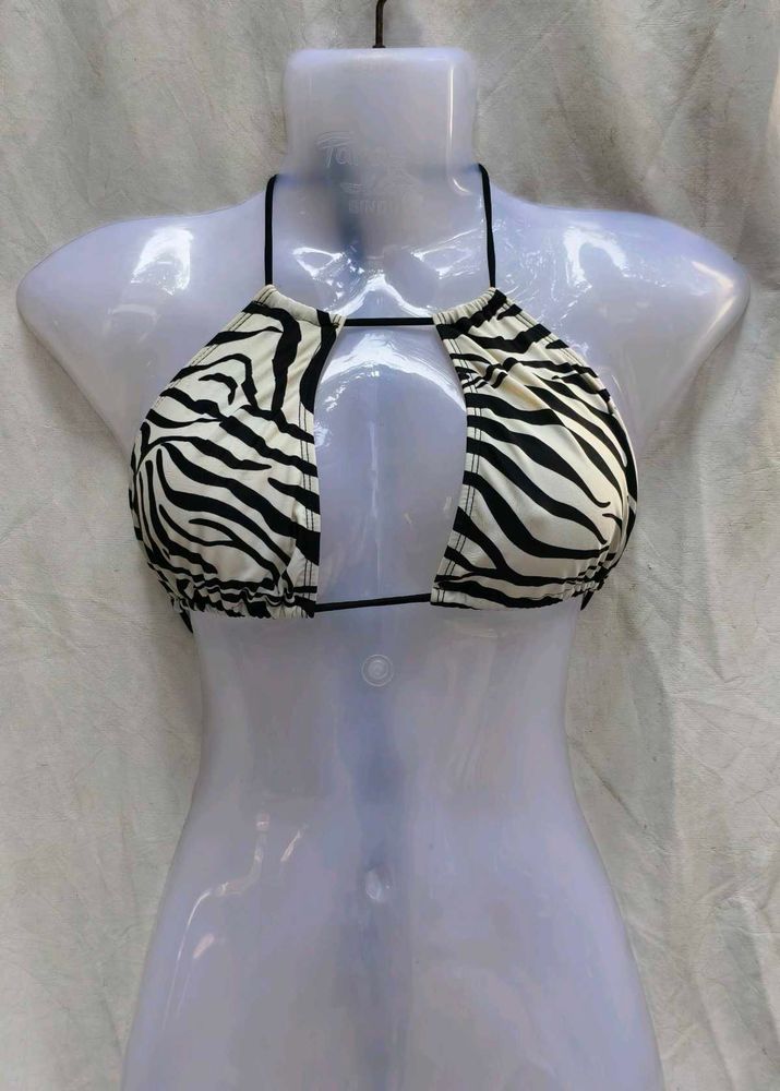 1241. Zebra Print Halter Bikini Top