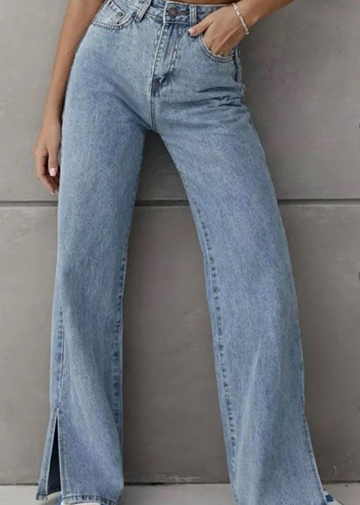 Wide Leg slit cut Jeans