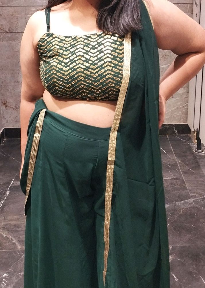 Indya Green Crop Top And Palazzo Set