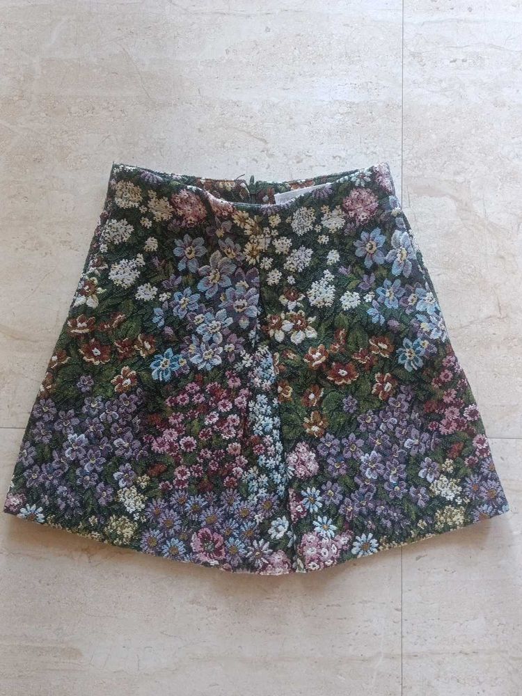 Zara Blossom Jacquard Print Mini Skirt