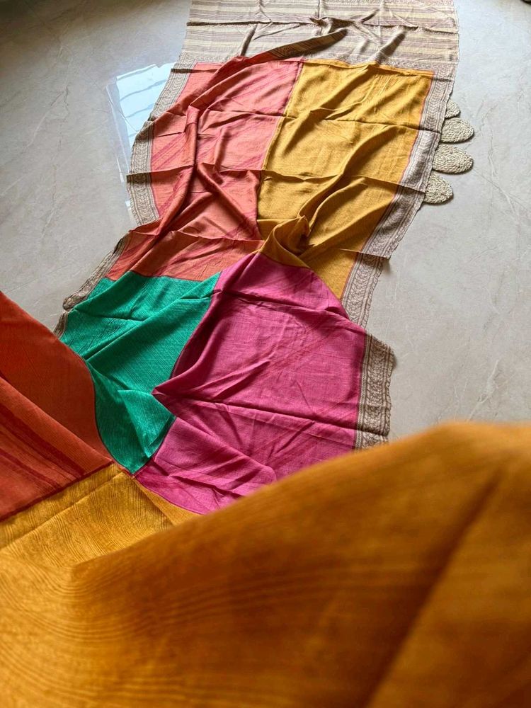 100% Pure Mulberry Silk Colour Block Saree