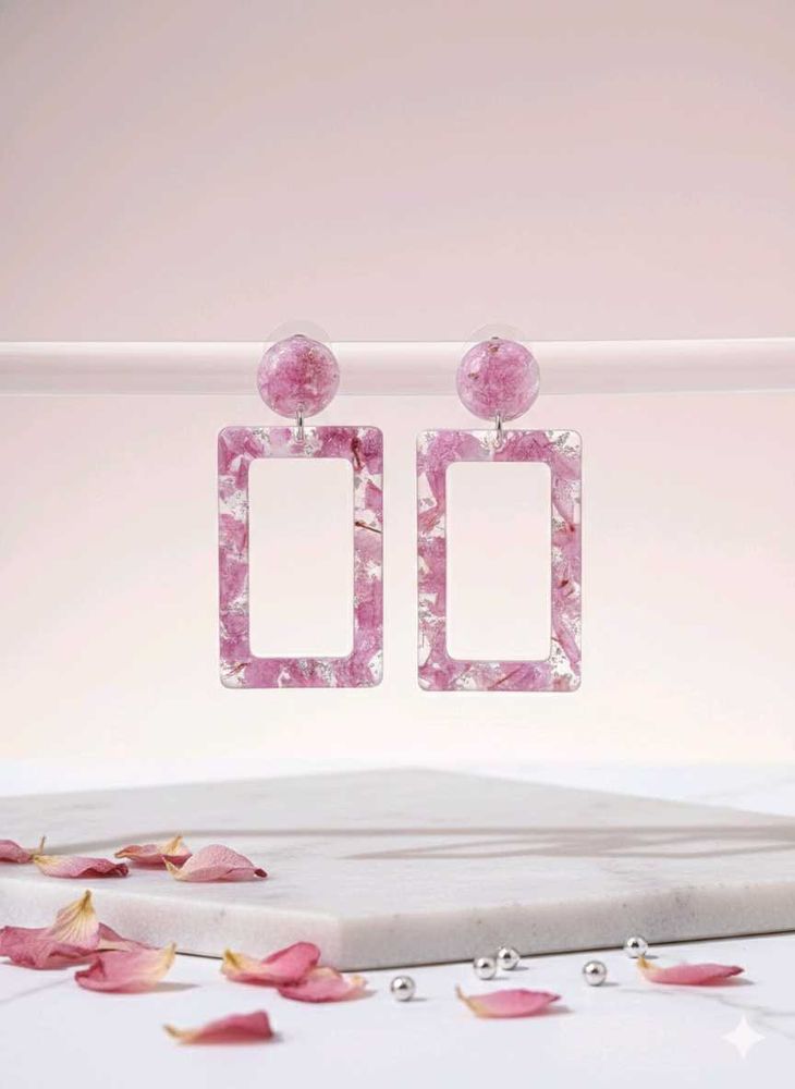 Pink Rectangle Drop Earrings