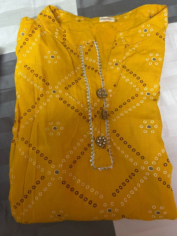 Yellow Printed Kurta