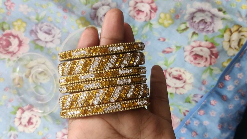 Gold &amp; Crystal Bangles (Set)
