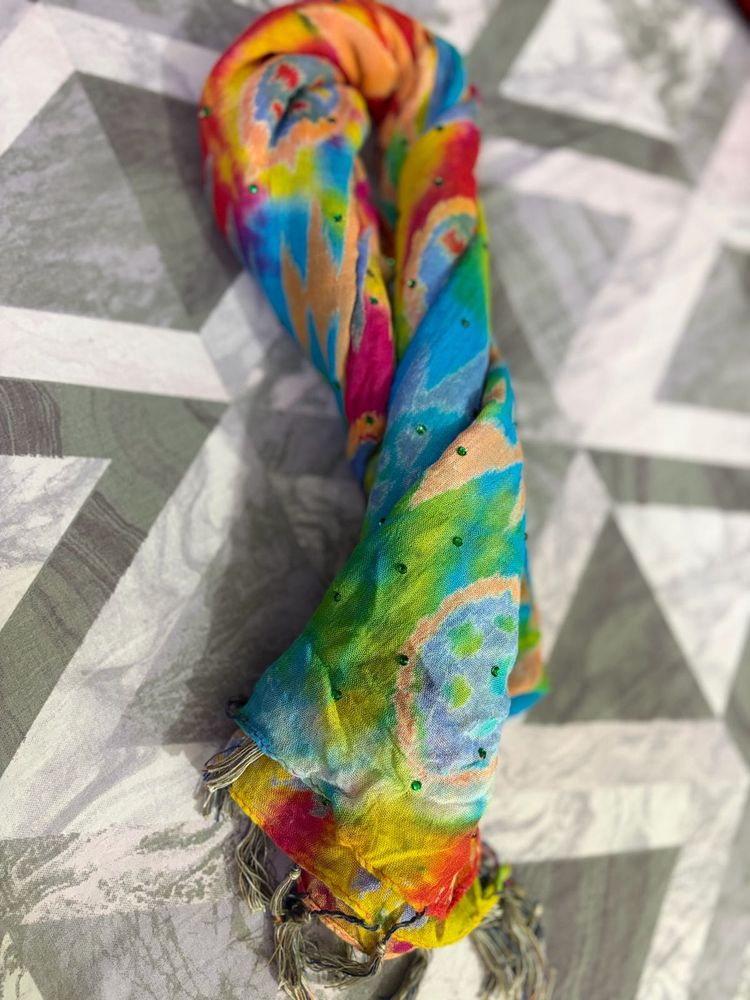 Colorful Tie-Dye Beaded Scarf