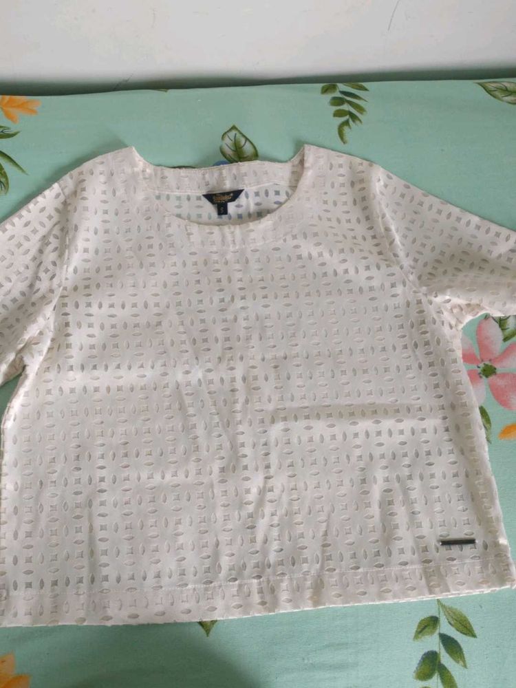 White Patterned Short Sleeve Top