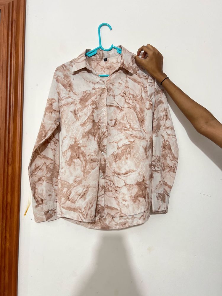 Marble Print Button-Up Shirt
