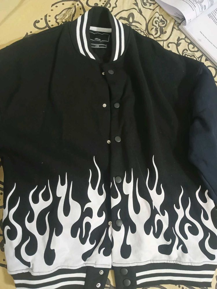 Flame Graphic Varsity Jacket L Size