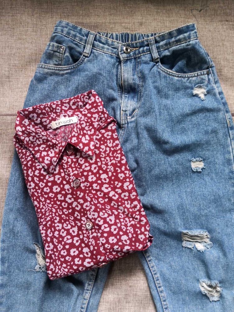 wome&#39;s shirt with denim combo