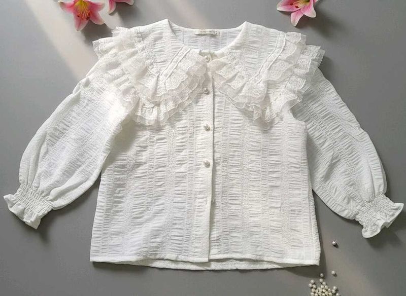 White Ruffle Collar Blouse