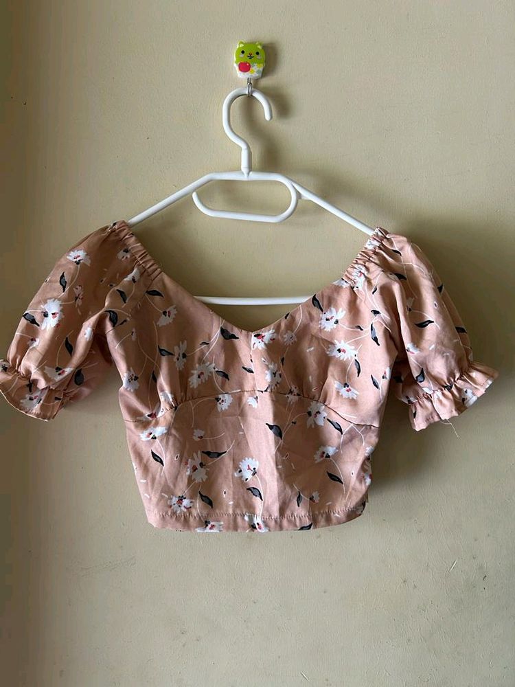 Light Pink Blouse Crop Top