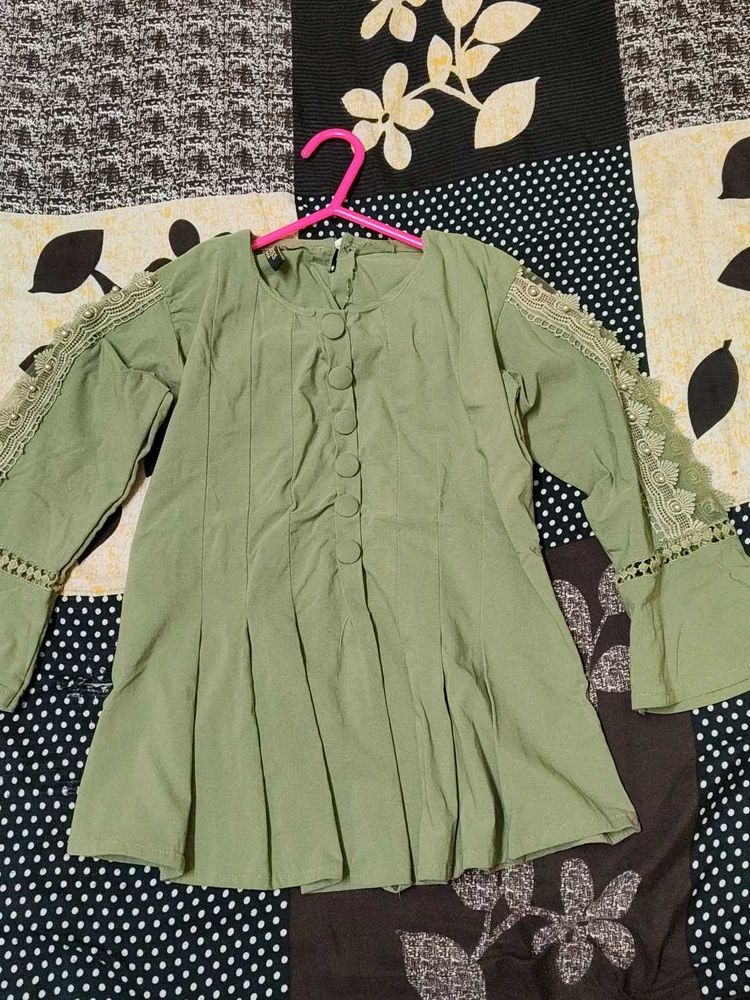 Olive top peplum style with beads and lace work