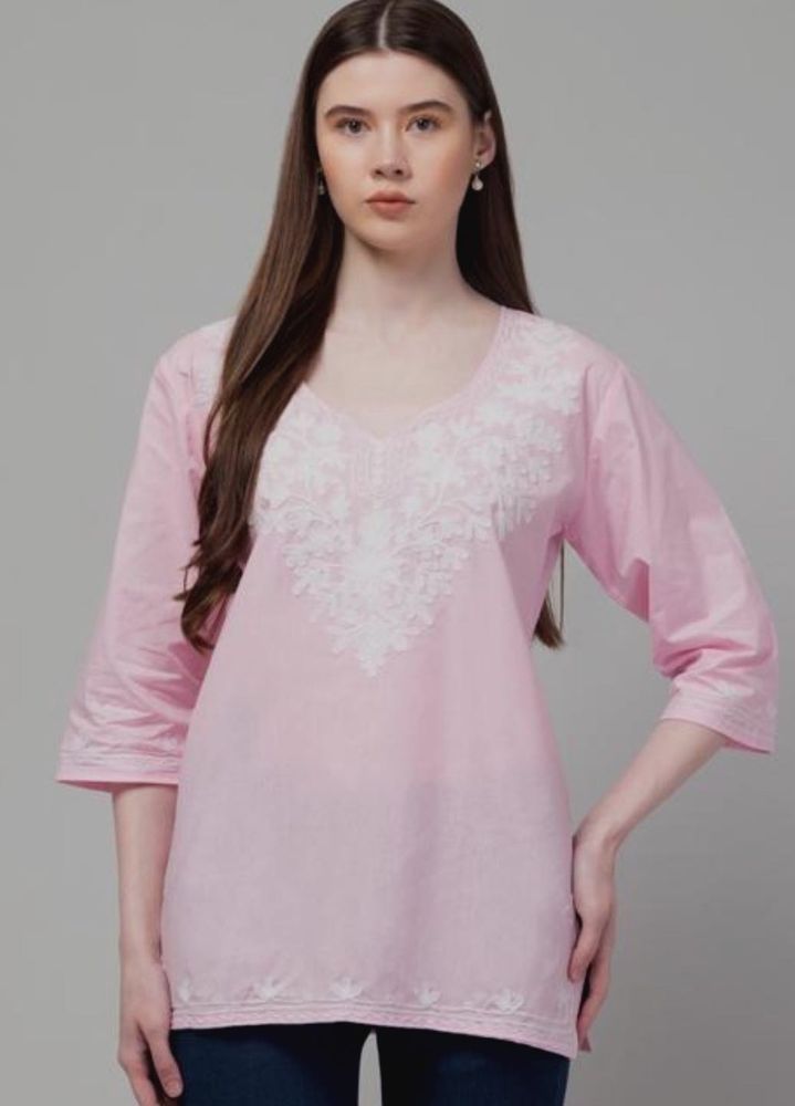 Pink Embroidered Short Kurti💕