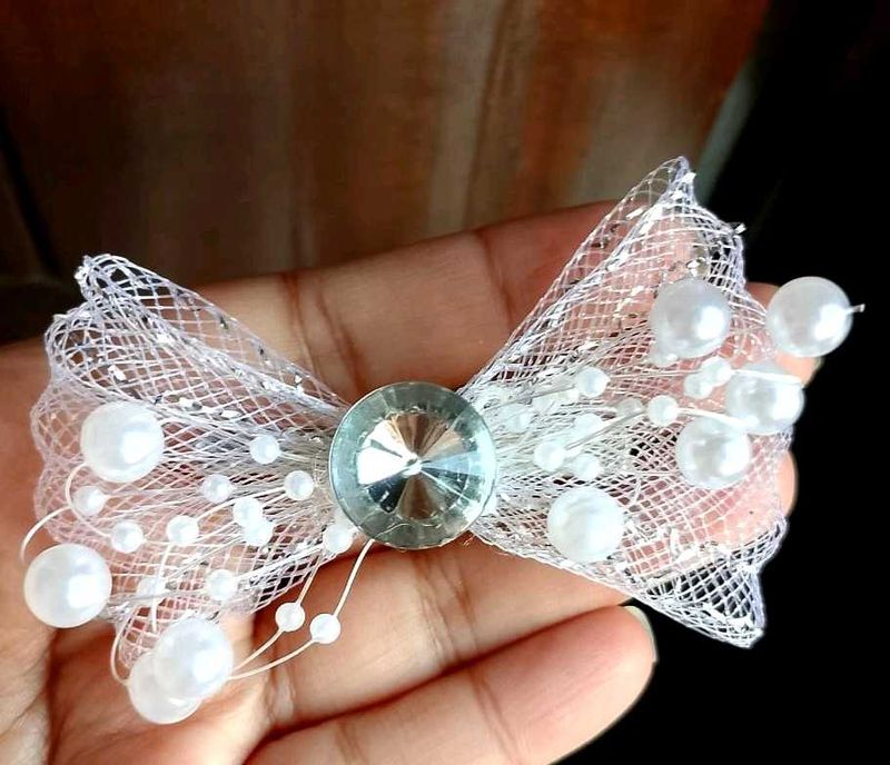 Korean Pearl Rhinestone Hair Bow