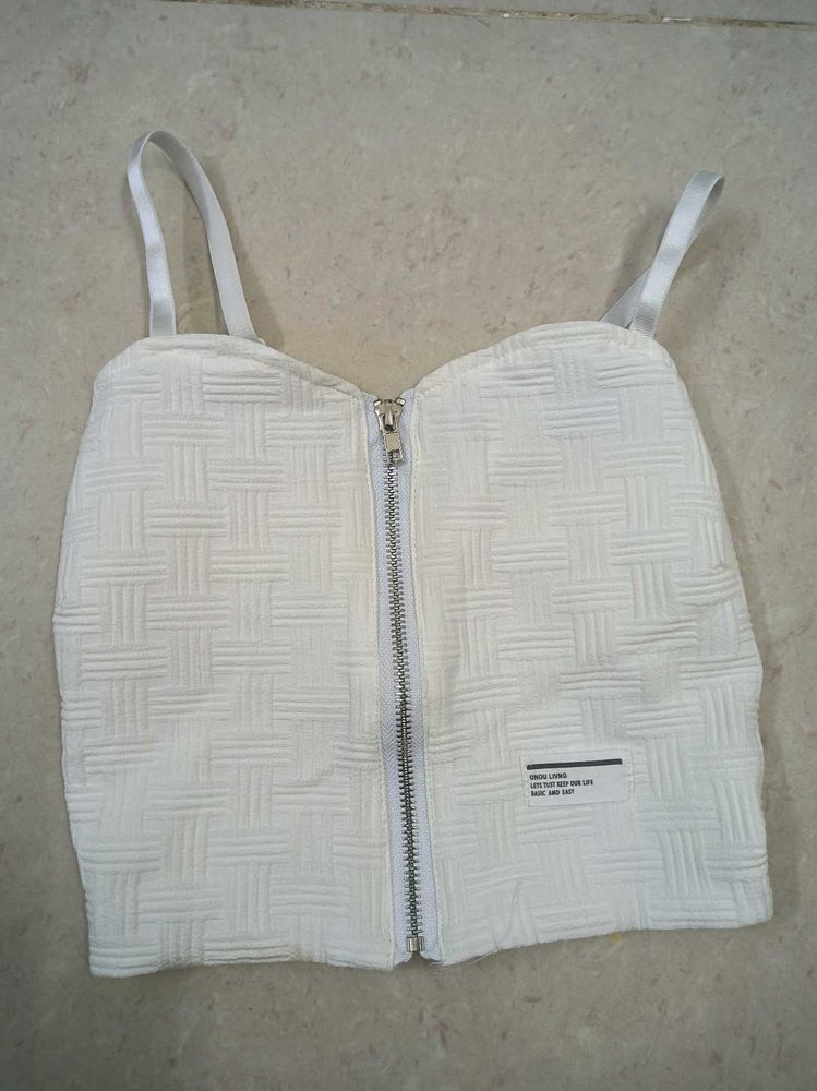 White Zipper Crop Top