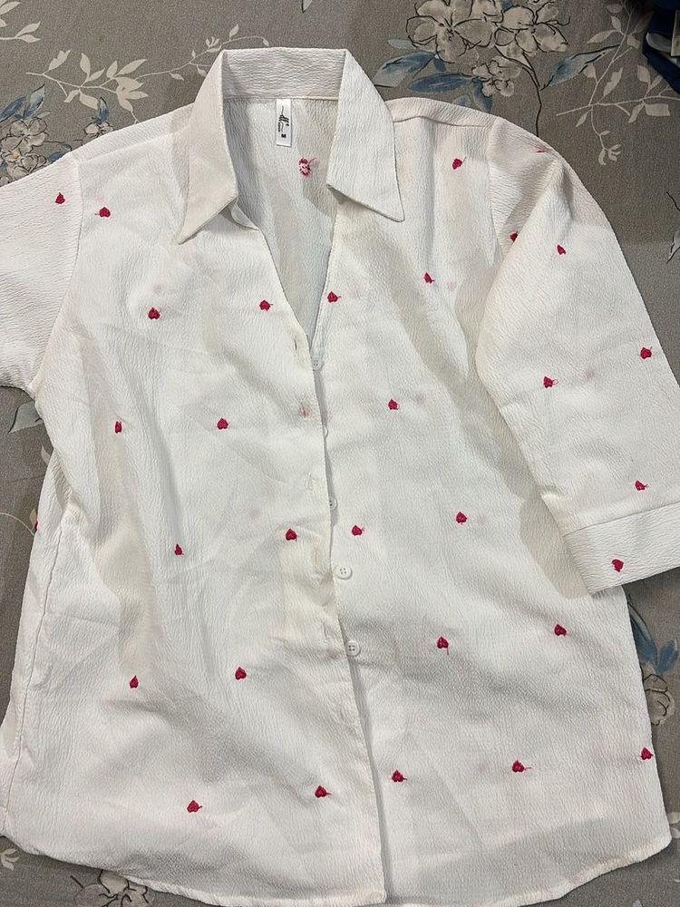 Heart Print White Blouse