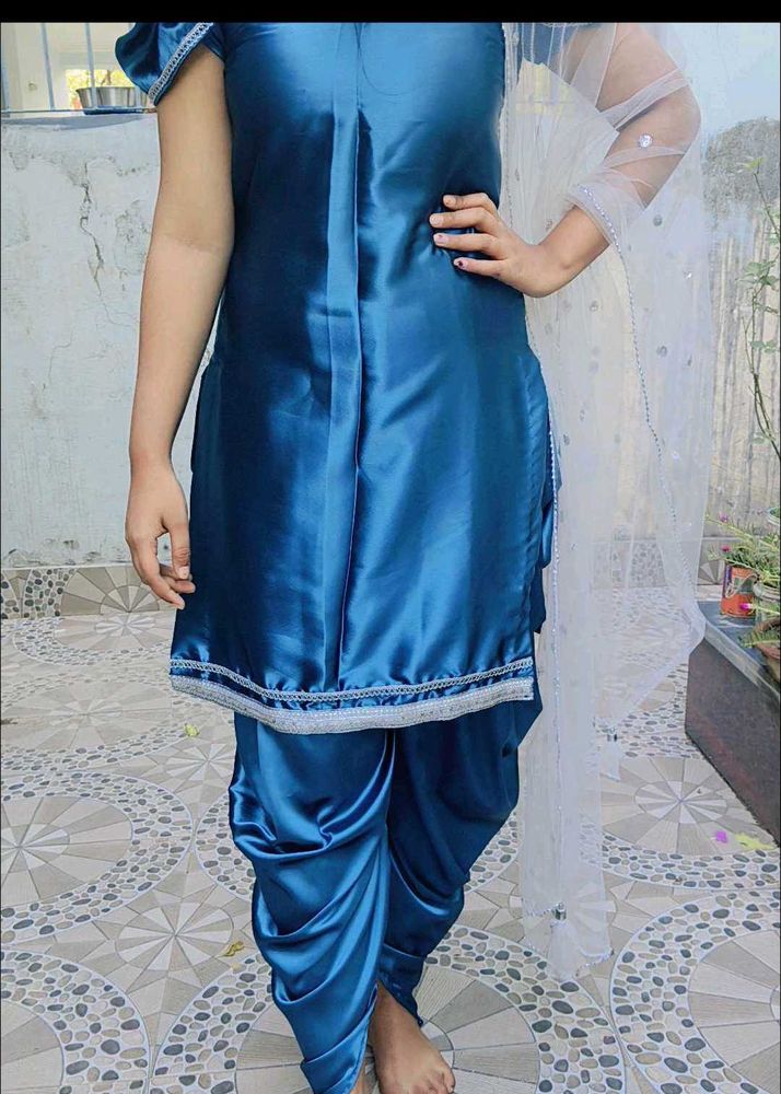 Blue Satin Dhoti Salwar Kurti