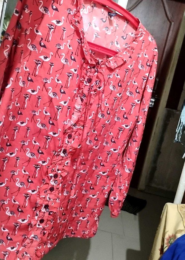 Flamingo Print and blue plain top - Combo of