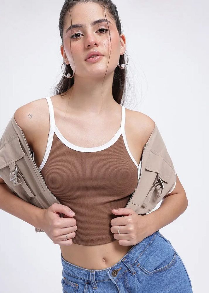 Brown Ribbed Tank Top