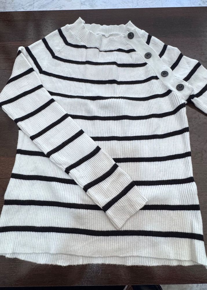 Striped Button Detail Sweater