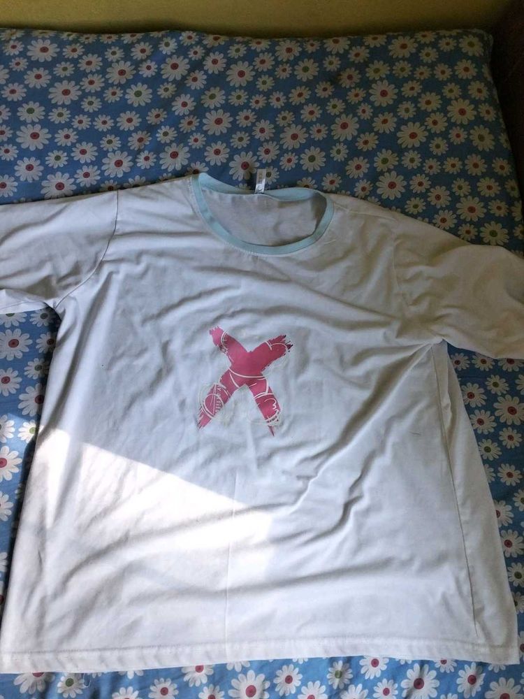 White Tee with Pink Graphic