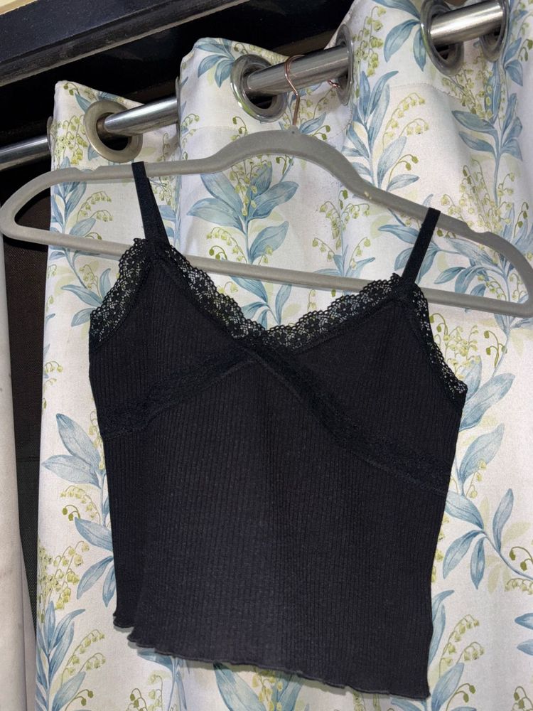 Black Lace Trim Cami Top