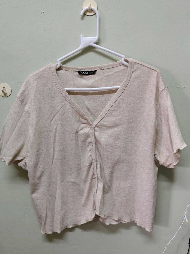 Cute Beige Button-Up Top