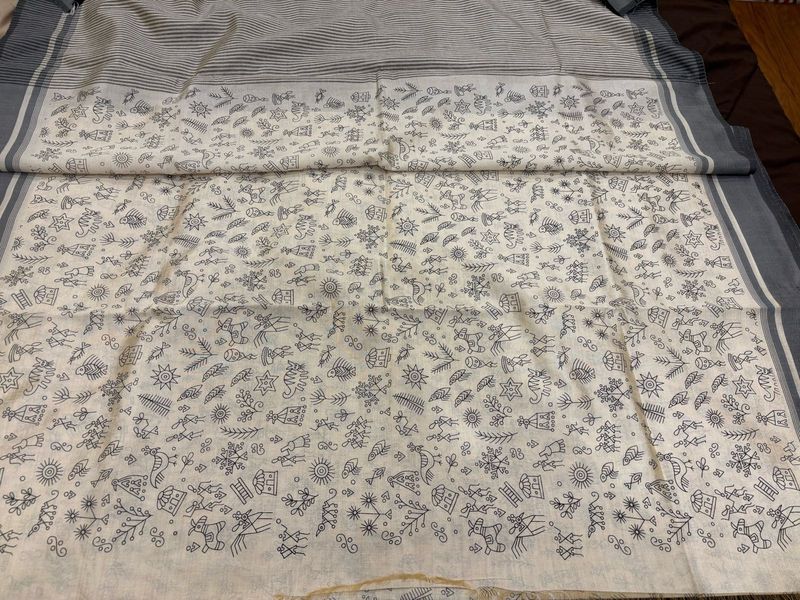 Linen Blend Saree - Grey