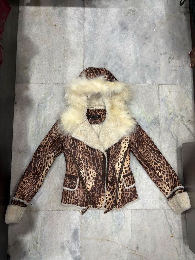 Leopard Print Leather* Fur Jacket