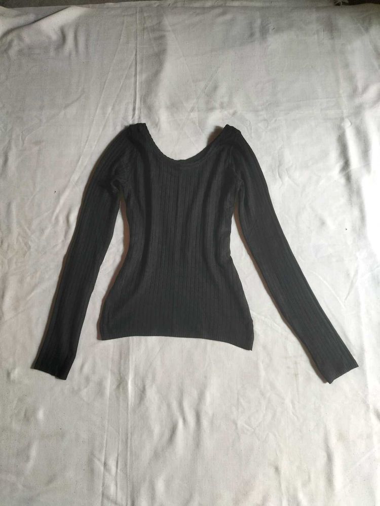 Black Ribbed Fitted Top